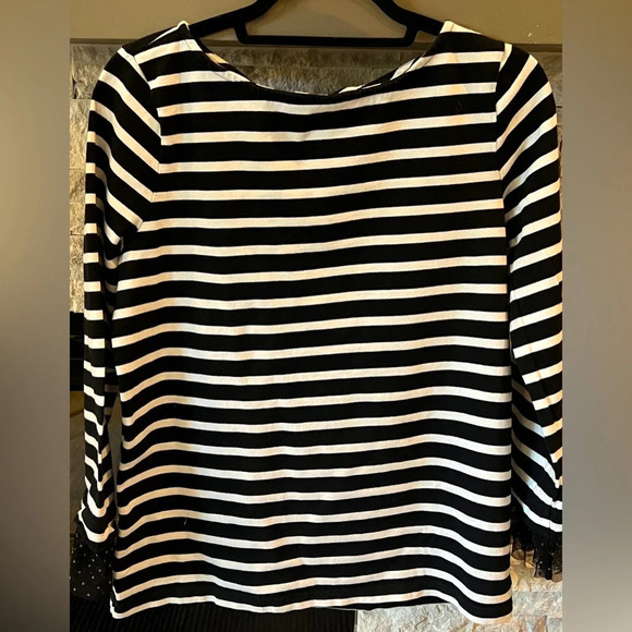 J. Crew Tops - J Crew Black/White striped shirt with nylon‎ accent cuffs